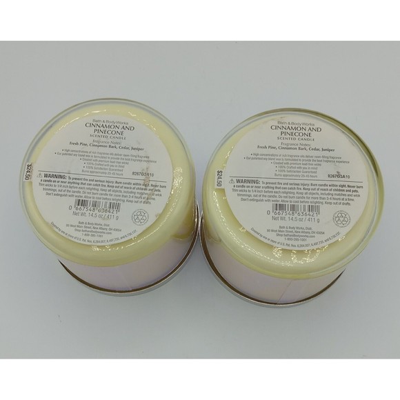 Lot Of 2 Bath & Body Works White Barn Cinnamon Pine Cone 3 Wick Candles RARE! - Picture 4 of 4